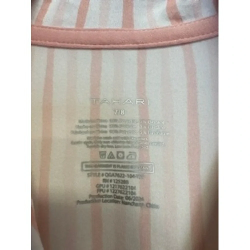 Tahari Kids Pink White Striped Pajama Set Long Sleeve Button Down Pants Size 7/8